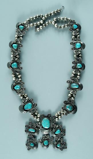 Appraisal: Southwestern squash blossom necklace ten stylized blossoms with applied bead