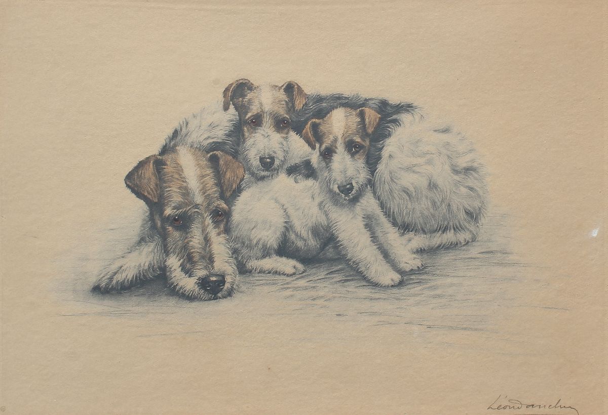 Appraisal: DANCHIN Leon French - ''Terrier Family'' Etching sight size is