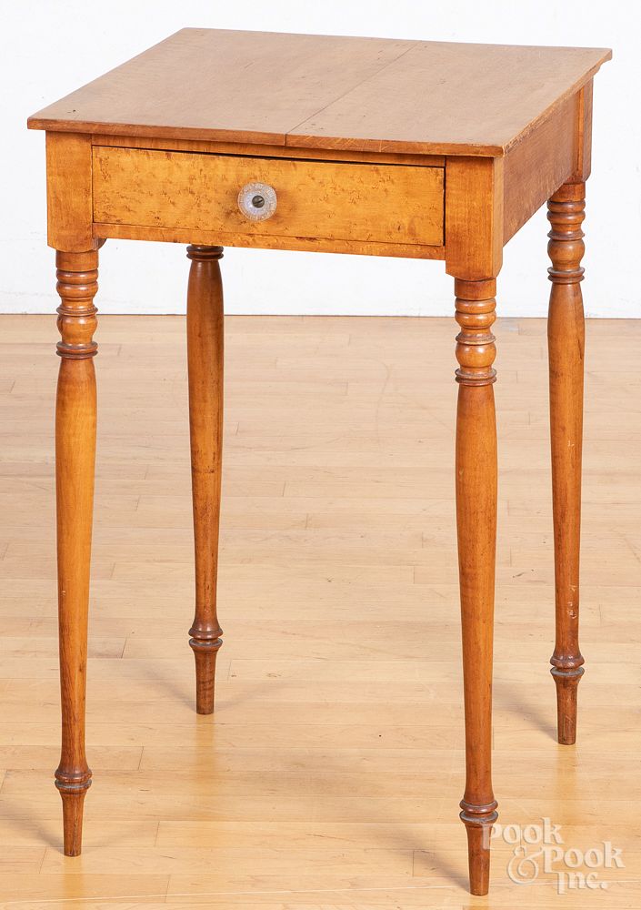 Appraisal: Sheraton birds-eye maple one-drawer stand Sheraton birds-eye maple one-drawer stand