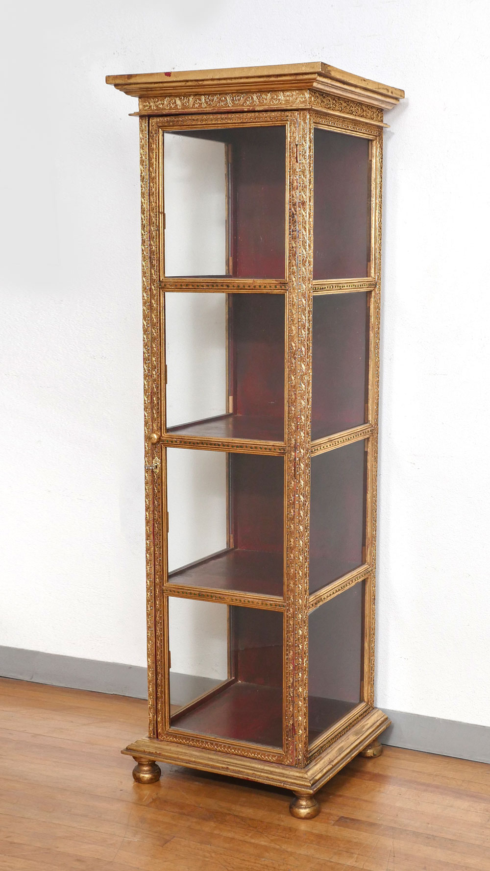 Appraisal: GILT DISPLAY CABINET Gilt display cabinet having an overall scrolling