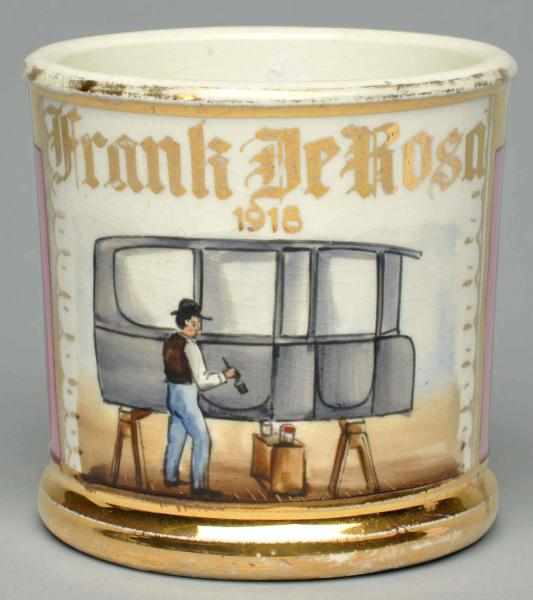 Appraisal: Automobile Door Painter Shaving Mug Gilt name Frank Derosa Shows