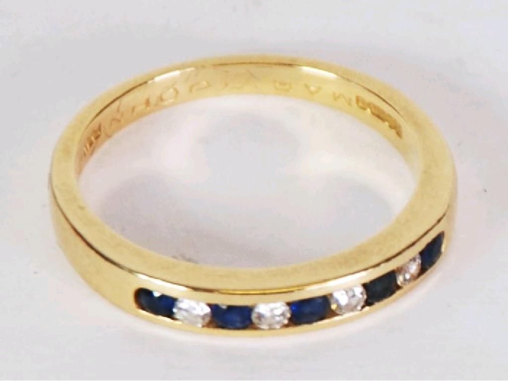 Appraisal: ct GOLD DIAMOND AND SAPPHIRE HALF ETERNITY RING channel set