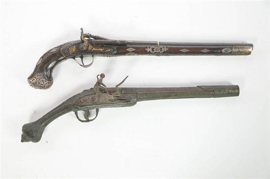 Appraisal: TWO PISTOLS Balkans th- th centuries Flintlock of ast steel