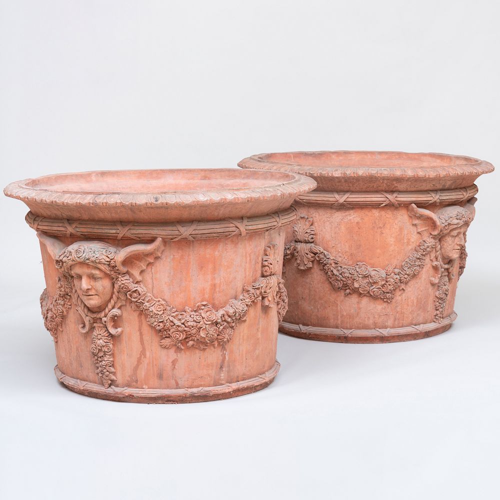 Appraisal: Pair Large French Terracotta Jardini res th Century x in