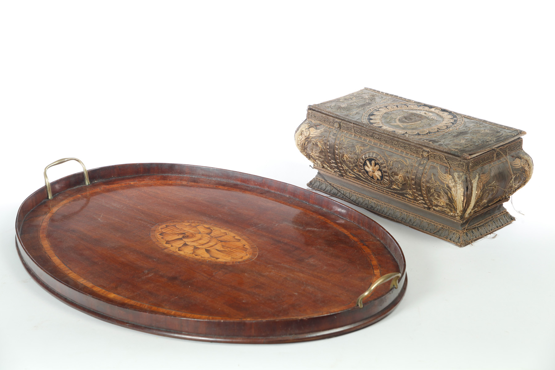 Appraisal: ENGLISH TRAY AND JEWELRY BOX Eighteenth- th century Oval inlaid