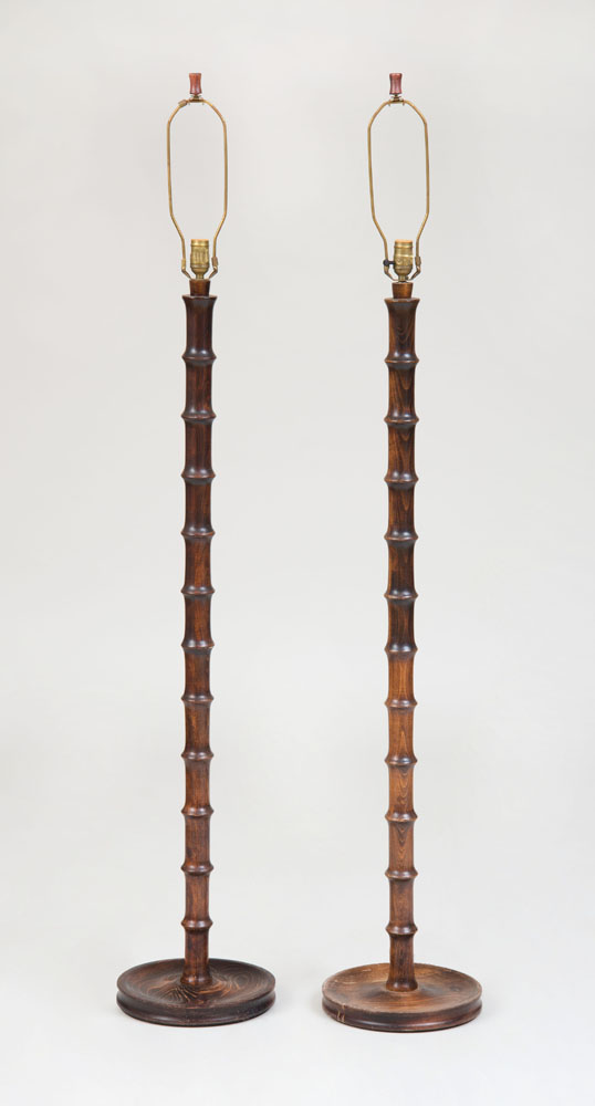 Appraisal: PAIR OF STAINED OAK FAUX BAMBOO FLOOR LAMPS Overall x