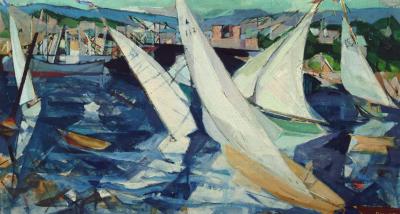 Appraisal: HAROLD DAL Norwegian - Sailboats in Oslo Harbour oil on