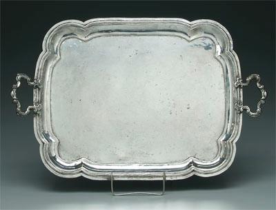 Appraisal: Italian silver two handled tray rounded rectangle with scalloped corners