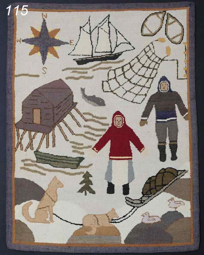 Appraisal: Grenfell Rug decorated with scenes of Labrador '' x ''