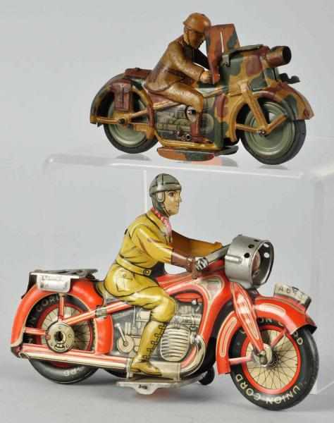 Appraisal: Lot of Tin Litho Motorcycle Wind-Up Toys German Working Includes