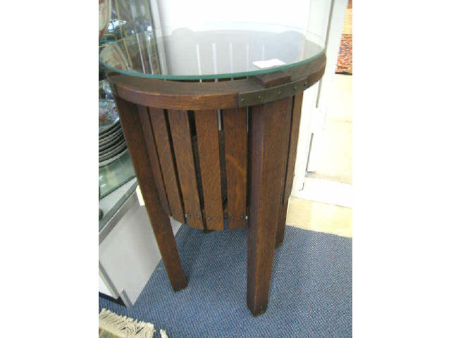 Appraisal: Oak Arts Crafts Planter Stand mission style glass top for