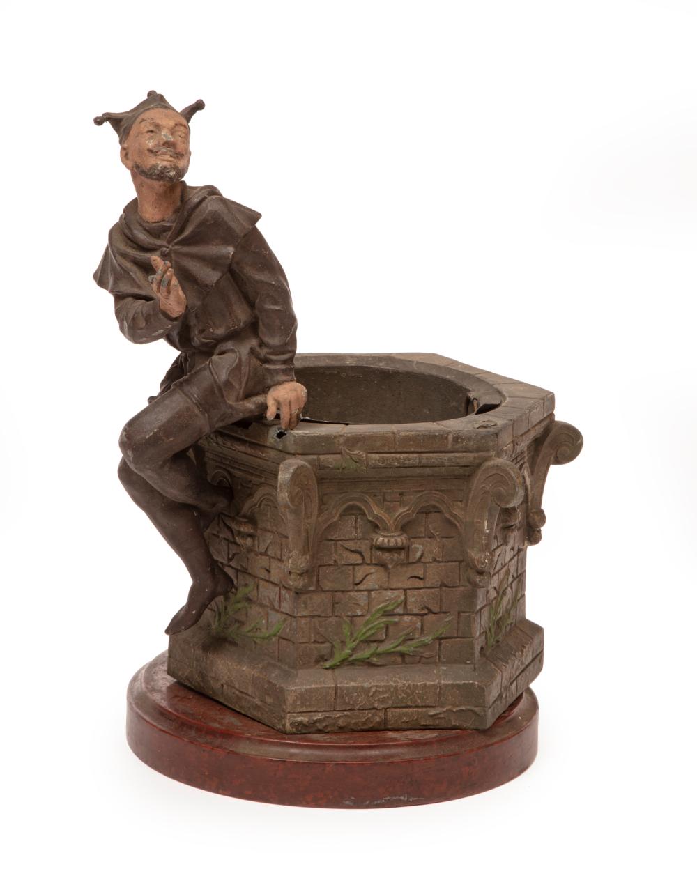 Appraisal: Figural Brass Planter with a Jester on Wishing Well removeable