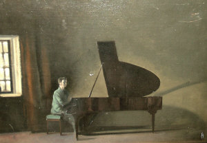 Appraisal: Modern British School mid th century- The pianist oil on