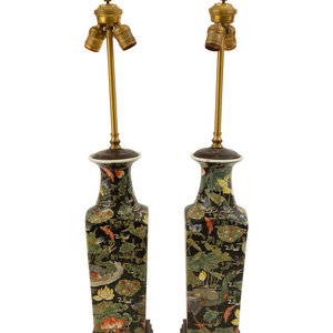 Appraisal: A Pair of Chinese Famille Noir Porcelain Vases Mounted as