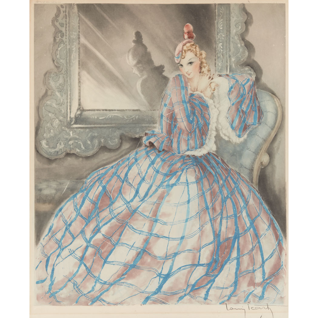 Appraisal: Louis Icart GIRL IN CRINOLINE HOLLAND CATANIA ISEN Hand-colored color