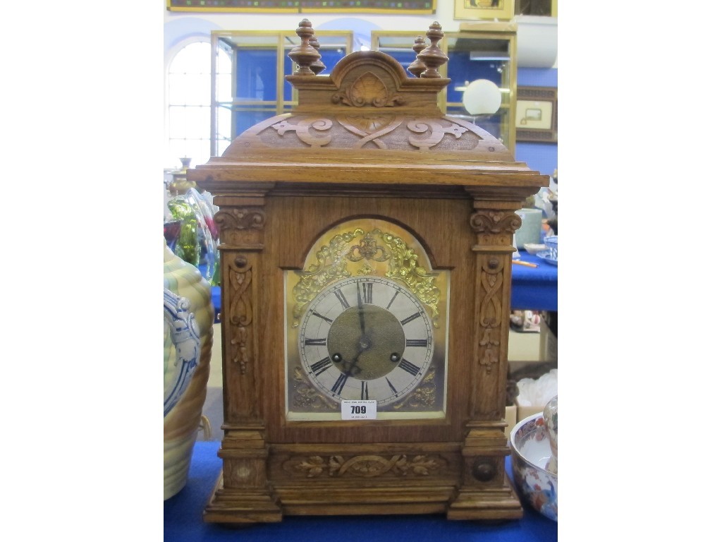 Appraisal: Oak cased bracket clock movement marked Junghans