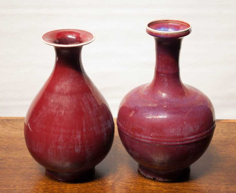 Appraisal: TWO CHINESE FLAMBE PORCELAIN VASES one of bottle form and