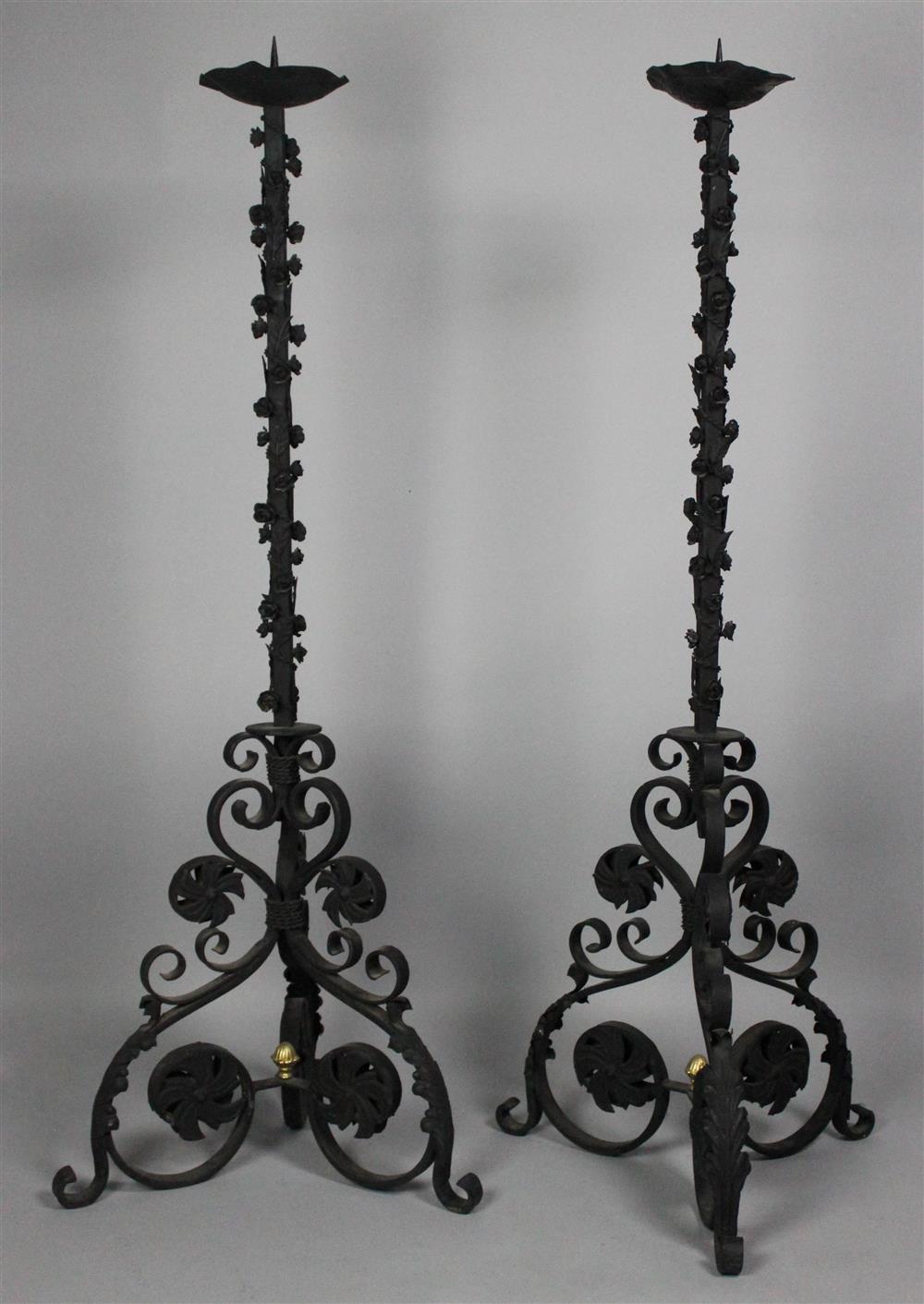 Appraisal: PAIR OF BAROQUE STYLE WROUGHT IRON PRICKET STICKS - h