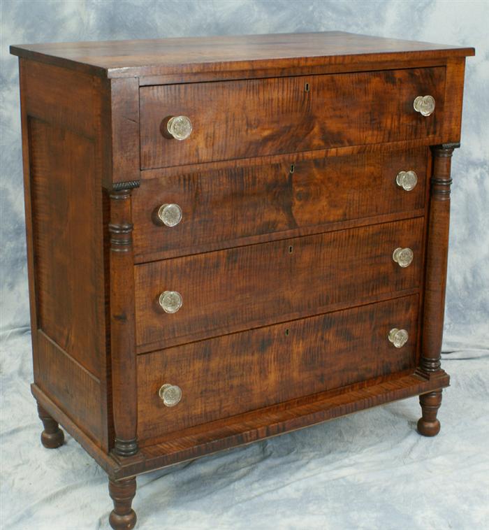 Appraisal: Figured maple transitional Sheraton chest with applied half columns w