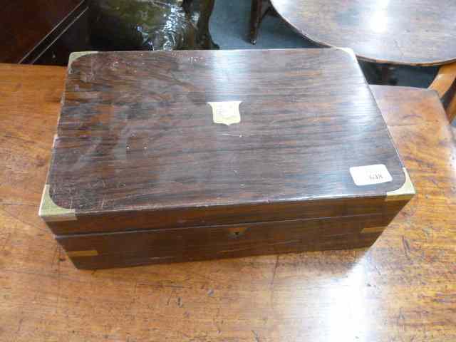 Appraisal: A TH CENTURY ROSEWOOD BRASS BOUND WRITING BOX wide