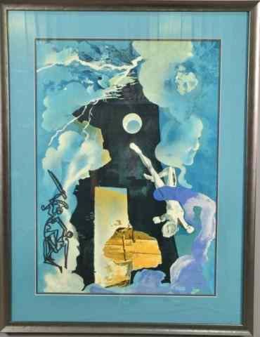 Appraisal: SALVADOR DALI LIMITED ED LITHOGRAPHBlue themed lithograph with figures in