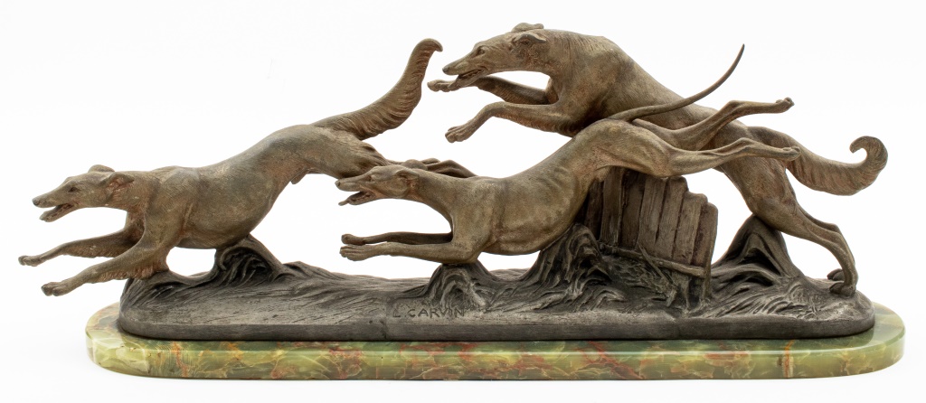 Appraisal: AFTER L CARVIN THREE GREYHOUNDS SCULPTURE After Louis-Albert Carvin French