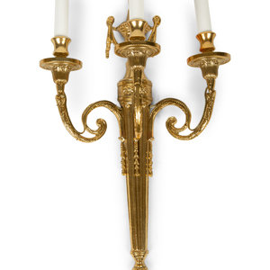 Appraisal: A Set of Four Louis XVI Style Three-Light Brass Sconces