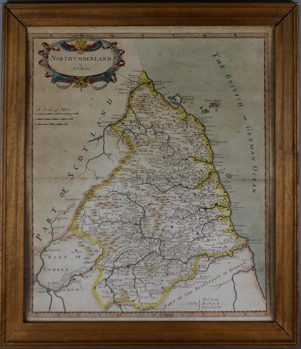 Appraisal: ROBERT MORDEN ENGLISH - MAP OF NORTHUMBERLAND Colored engraving x