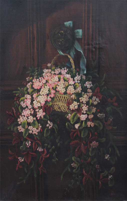 Appraisal: AMERICAN SCHOOL PAINTING OF FLOWERS HANGING ON A DOOR KNOB