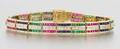 Appraisal: A Ladies' Sapphire Emerald Ruby and Diamond Bracelet k yellow