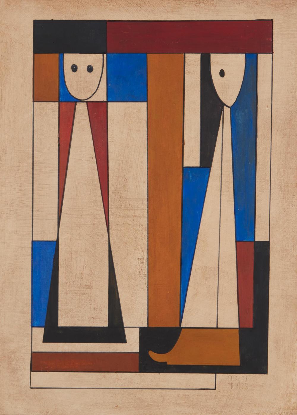 Appraisal: Carlos Merida - Guatemalan Two abstract figures Oil on board