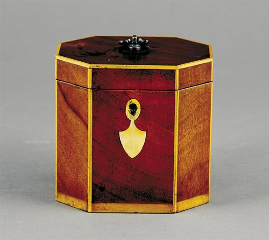 Appraisal: Regency style inlaid mahogany tea caddy octagonal case with hinged