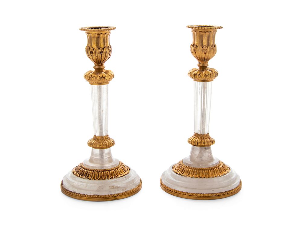 Appraisal: A Pair of French Gilt Bronze and Rock Crystal Candlesticks