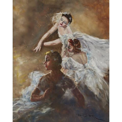 Appraisal: Pal Fried - THREE BALLERINAS Hungarian American Oil on canvas