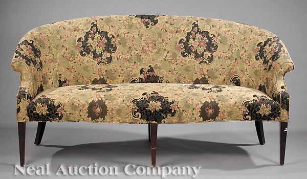 Appraisal: A Hepplewhite-Style Mahogany Sofa arched crest rail curved sloping arms