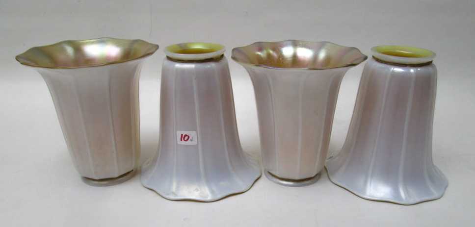 Appraisal: SET OF FOUR STEUBEN CALCITE AND AURENE ART GLASS SHADES