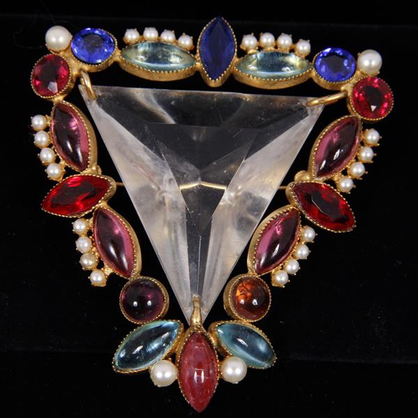 Appraisal: William DeLillo triangle pin brooch with jelly cabs clear lucite