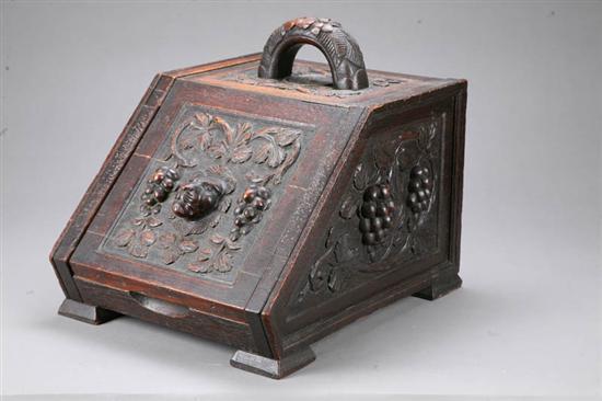 Appraisal: COAL HOD Oak with a carved lions head on the