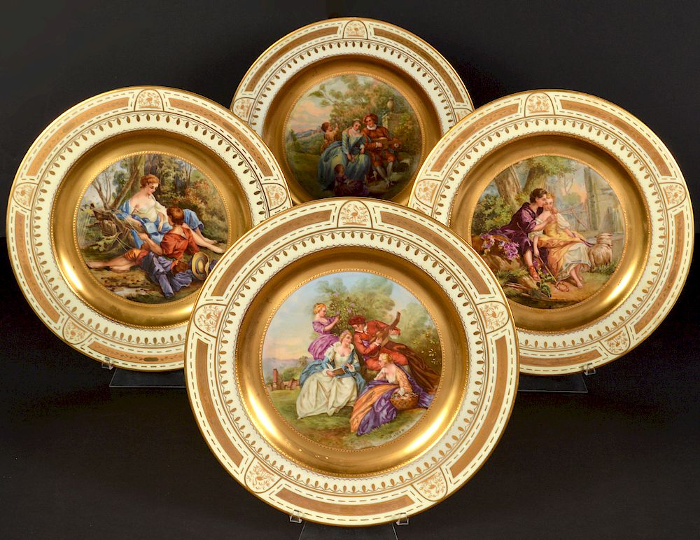 Appraisal: Royal Vienna Plates Royal Vienna plates hand painted signed heavy