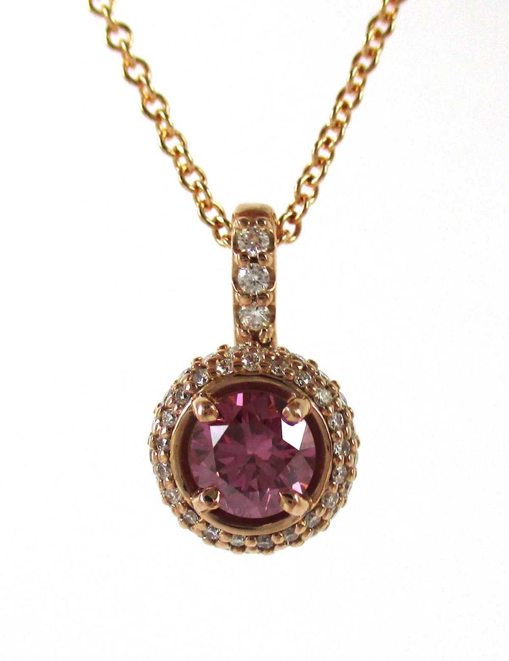 Appraisal: PINK DIAMOND AND FOURTEEN KARAT ROSE GOLD PENDANT NECKLACE WITH