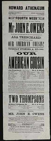 Appraisal: Political Americana - Lincolniana Our American Cousin Broadside '' x