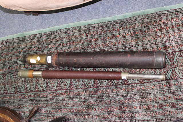 Appraisal: A TH CENTURY BRASS AND LEATHER BOUND TWO DRAW TELESCOPE