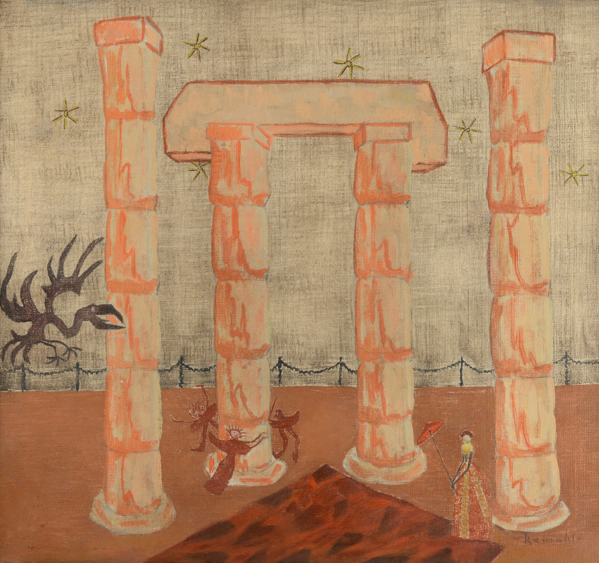 Appraisal: REMAHL Frederick Swedish - ''Figures and Doll in Column Ruins''