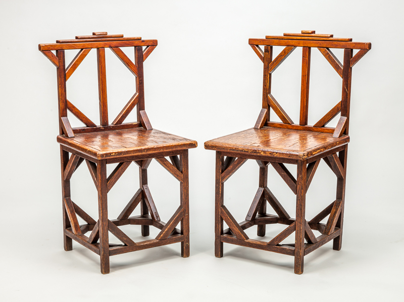 Appraisal: PAIR OF ADIRONDACK STYLE OAK SIDE CHAIRS x x in