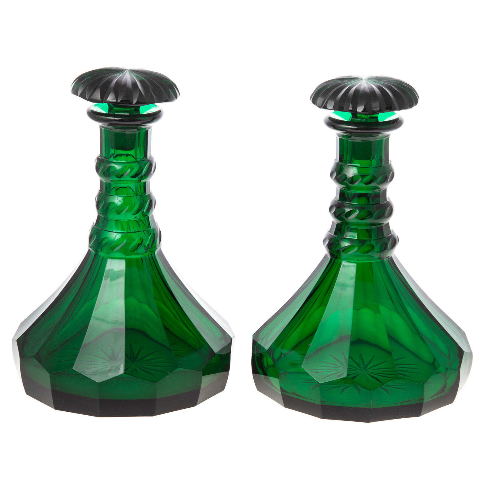 Appraisal: A PAIR OF EMERALD GLASS DECANTERS Late th early th