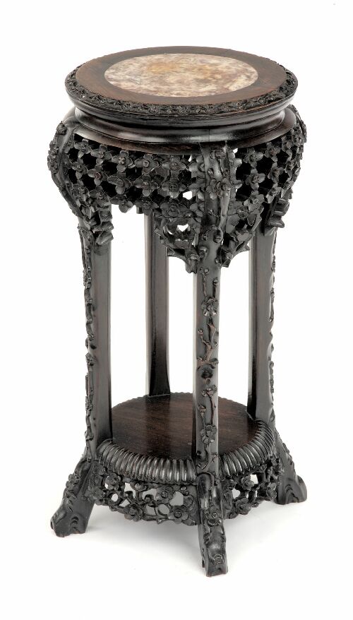 Appraisal: A Chinese hardwood and marble inset stand the circular top