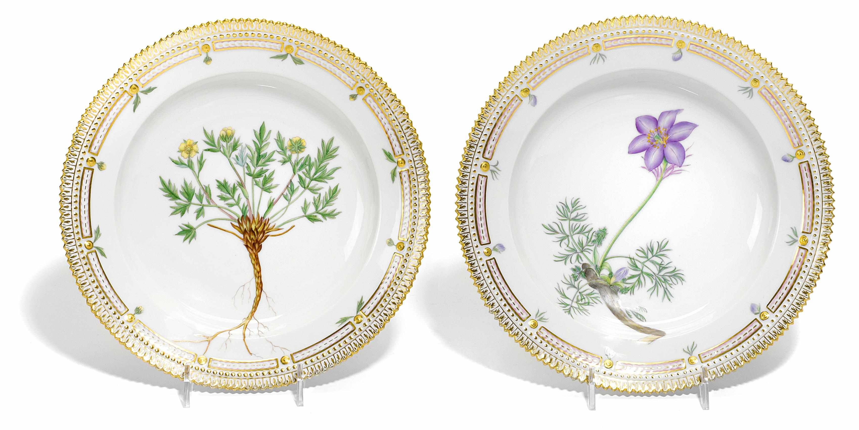 Appraisal: Two Royal Copenhagen porcelain Flora Danica soup bowls date code