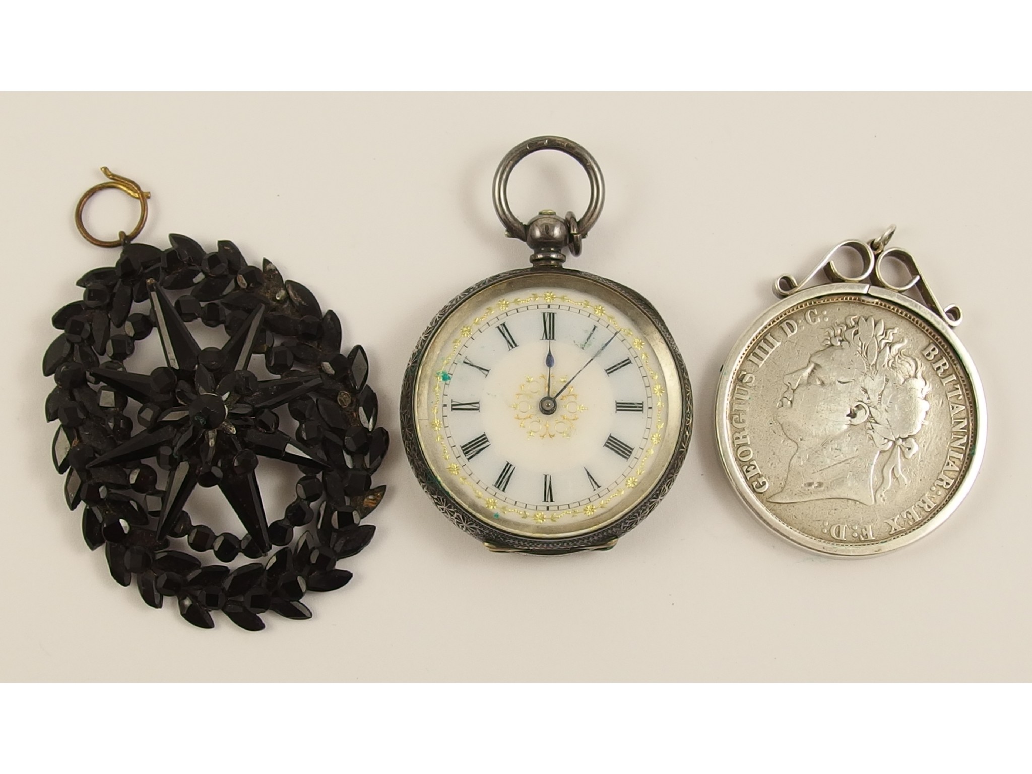 Appraisal: A silver pocket watch a George III coin in silver