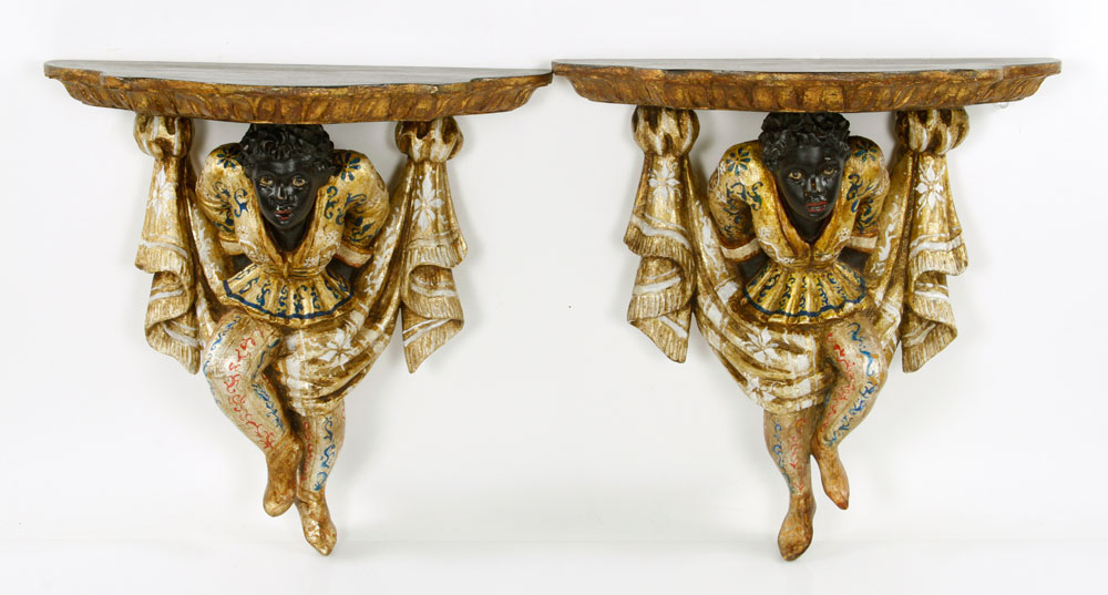 Appraisal: - Pr Italian Gilt Wood Bracket Shelves Pair of Italian