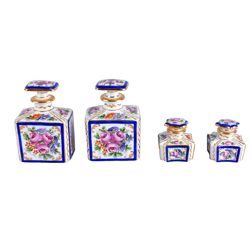 Appraisal: Sevres Perfume Bottles Four Sevres Hand Painted Porcelain Perfume Bottles